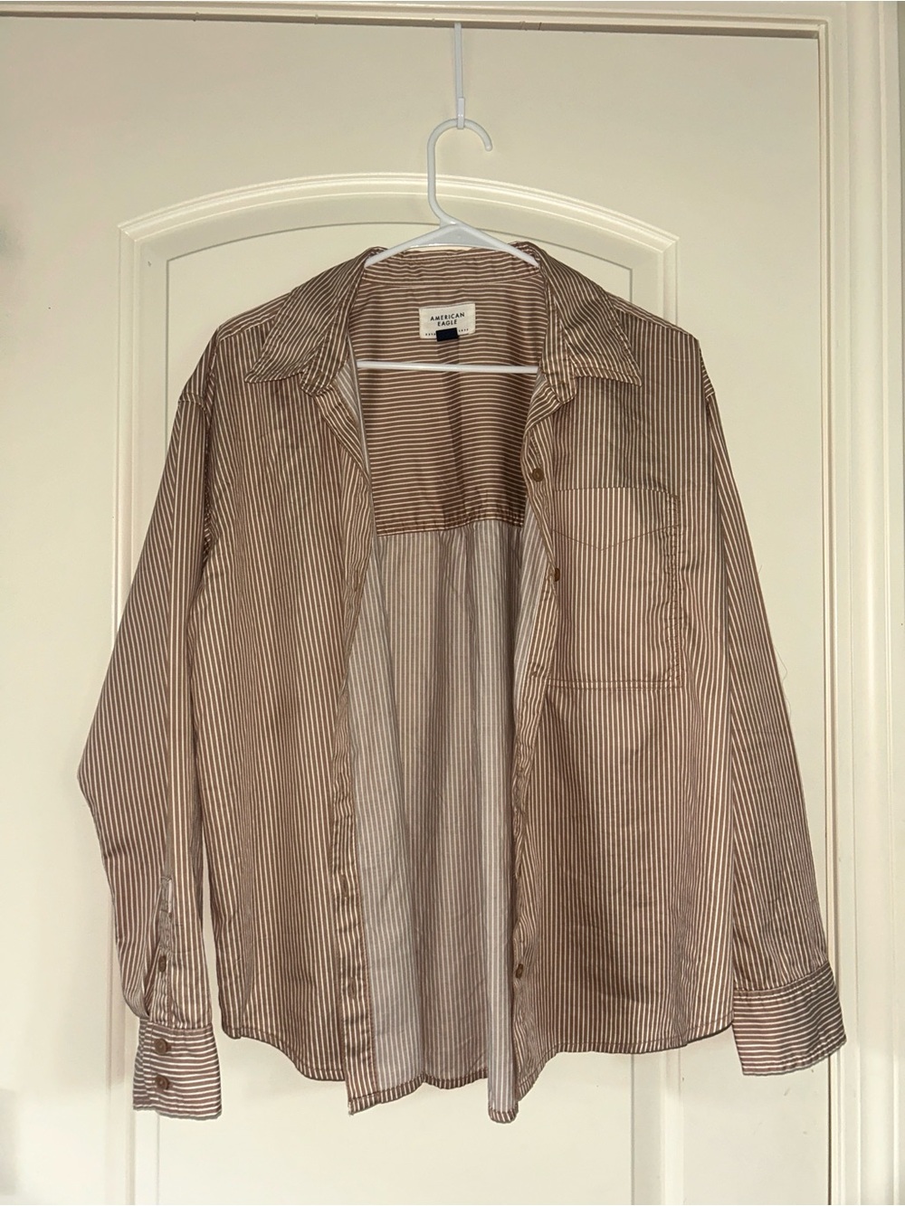 American Eagle Outfitters Brown Striped Lightweight Shirt Jacket - Picture 1 of 3